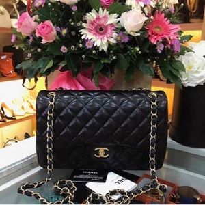 SOLD...CHANEL Black Quilted Classic Jumbo Double